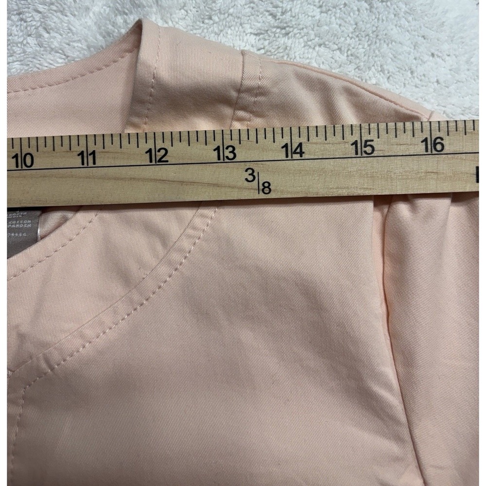 Chico's Jacket Size 1 Peach Pink Ruffle Trim Open Front 3/4 Sleeve Twill Blazer - Picture 6 of 11